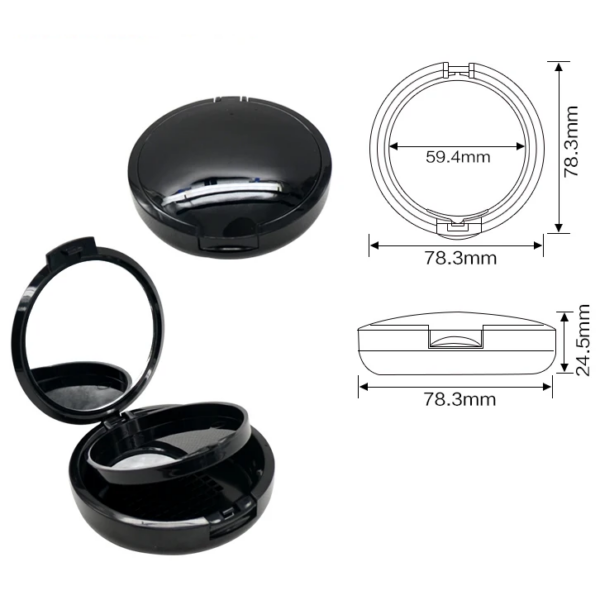 Black blush compact powder case with mirror